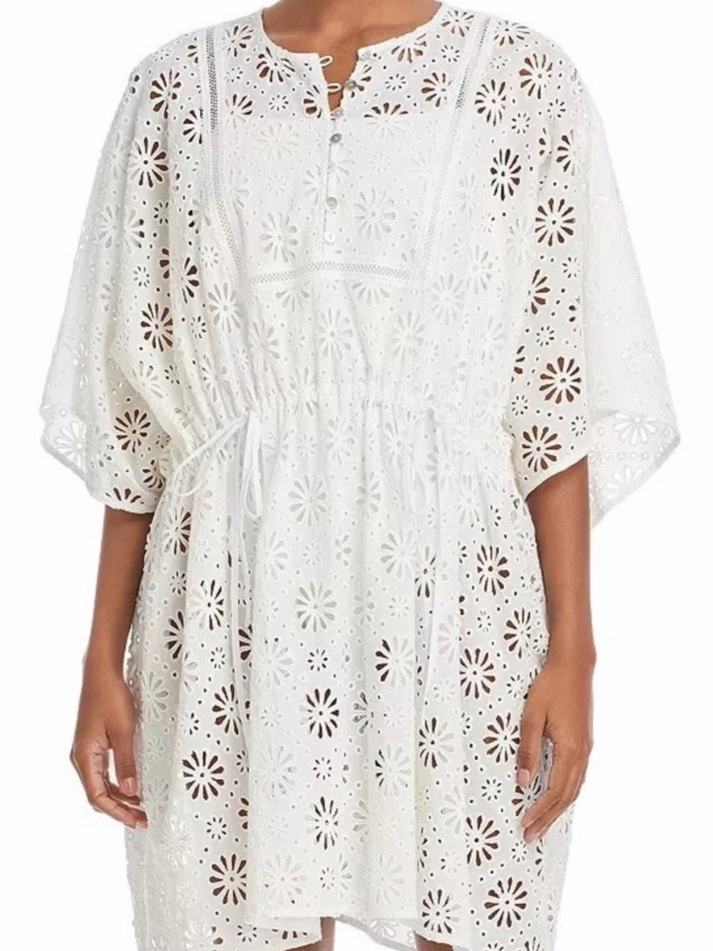 Shoshanna White Eyelet Cinched-Waist Mini Dress